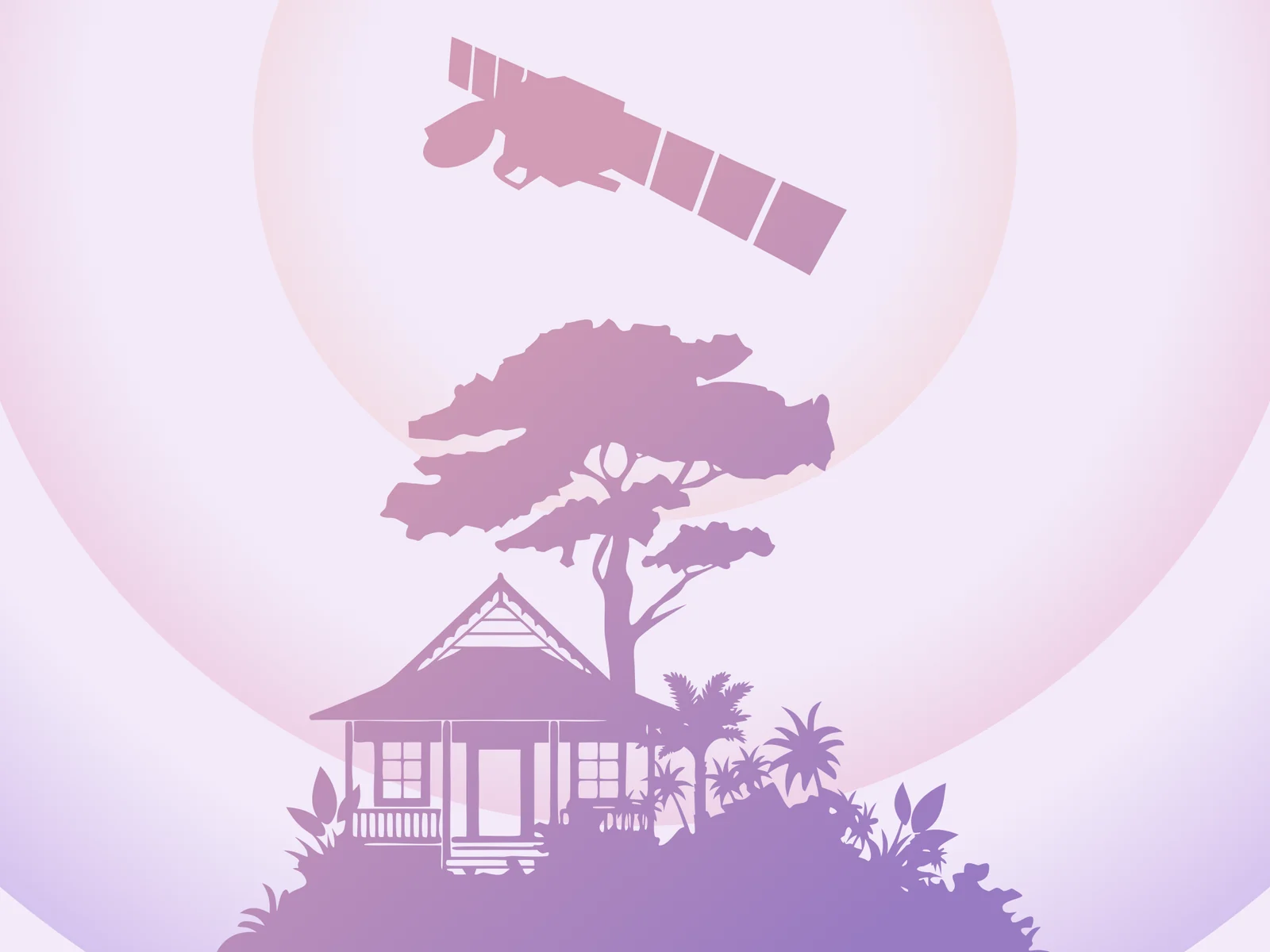 The website’s “Explore” illustration: a satellite above a traditional carbet hut