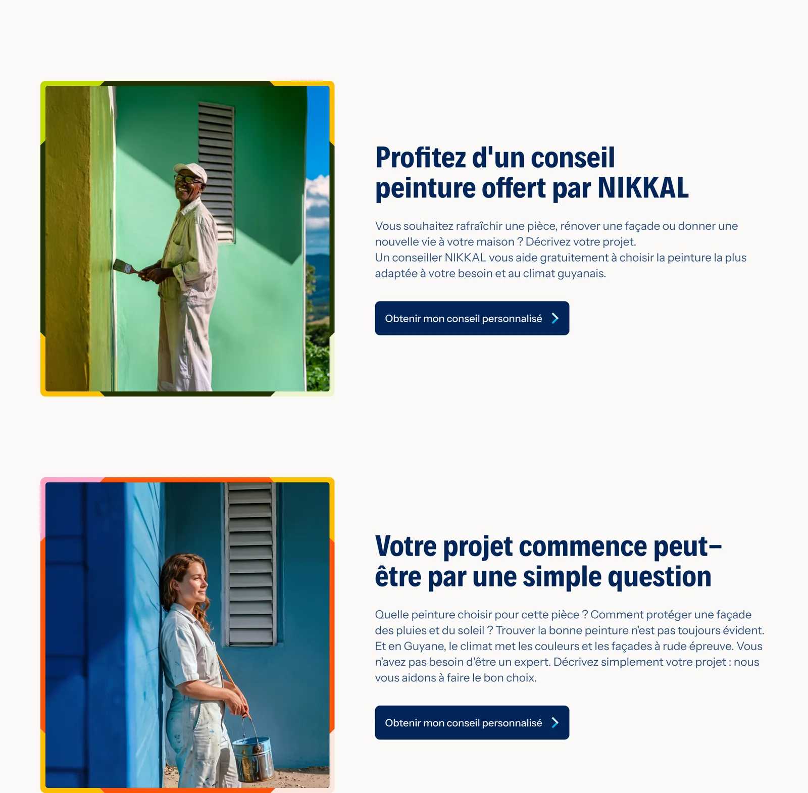 Site NIKKAL à l’ordinateur : « Profitez d’un conseil peinture offert par NIKKAL » et « Votre projet commence peut-être par une simple question » (maquette)