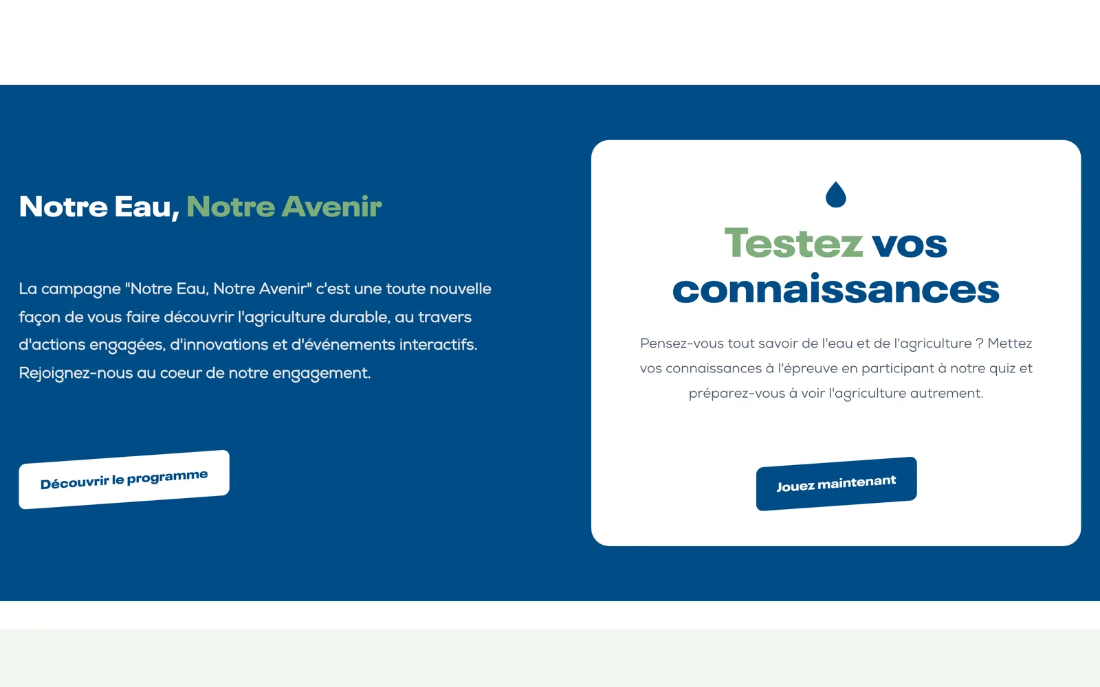 Bloc « Testez vos connaissances » de l’accueil : l’entrée du quiz en ligne