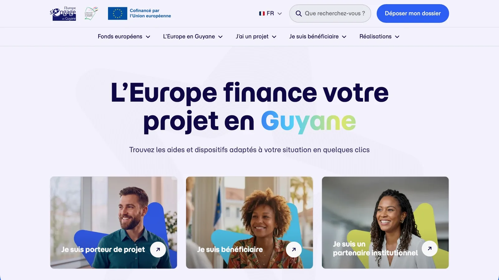 Accueil du site du PAEI Guyane sur ordinateur : « L’Europe finance votre projet en Guyane »