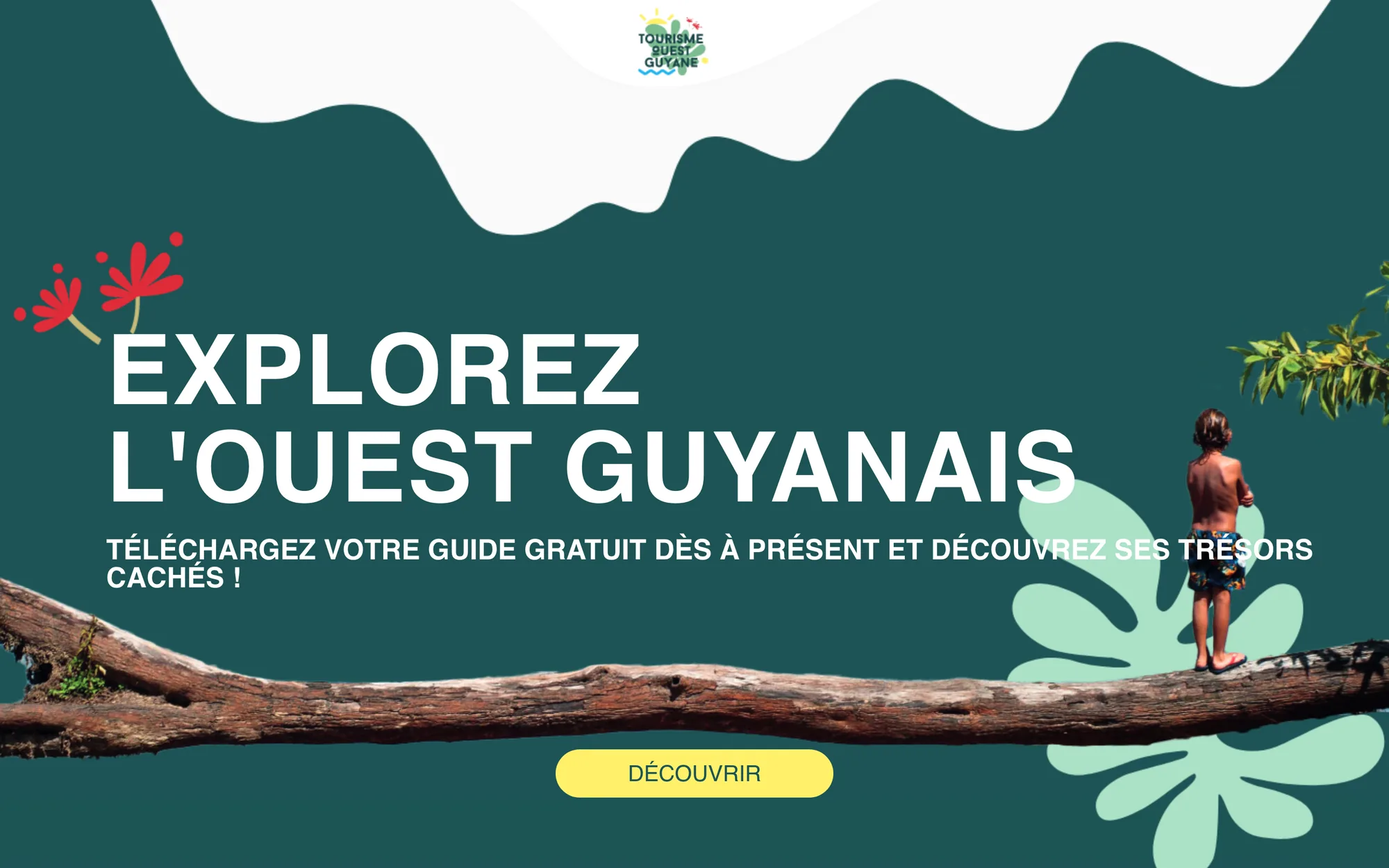Premier écran de la page de téléchargement du guide : « Explorez l’Ouest guyanais »
