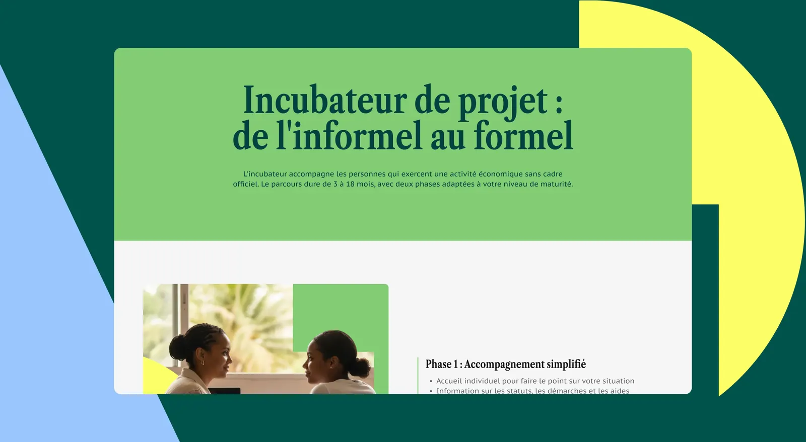 En-tête de la page Incubateur du site de l’ADTG, sur les formes de son univers graphique